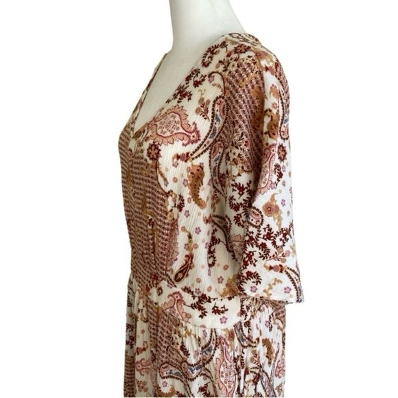 Cato Boho Peasant Style Maxi Dress Multicolor Floral Paisley Front Slits 14-16 - Picture 5 of 16